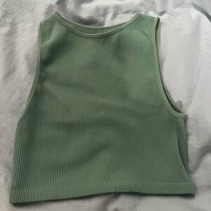Green Ribbed Sleeveless Top